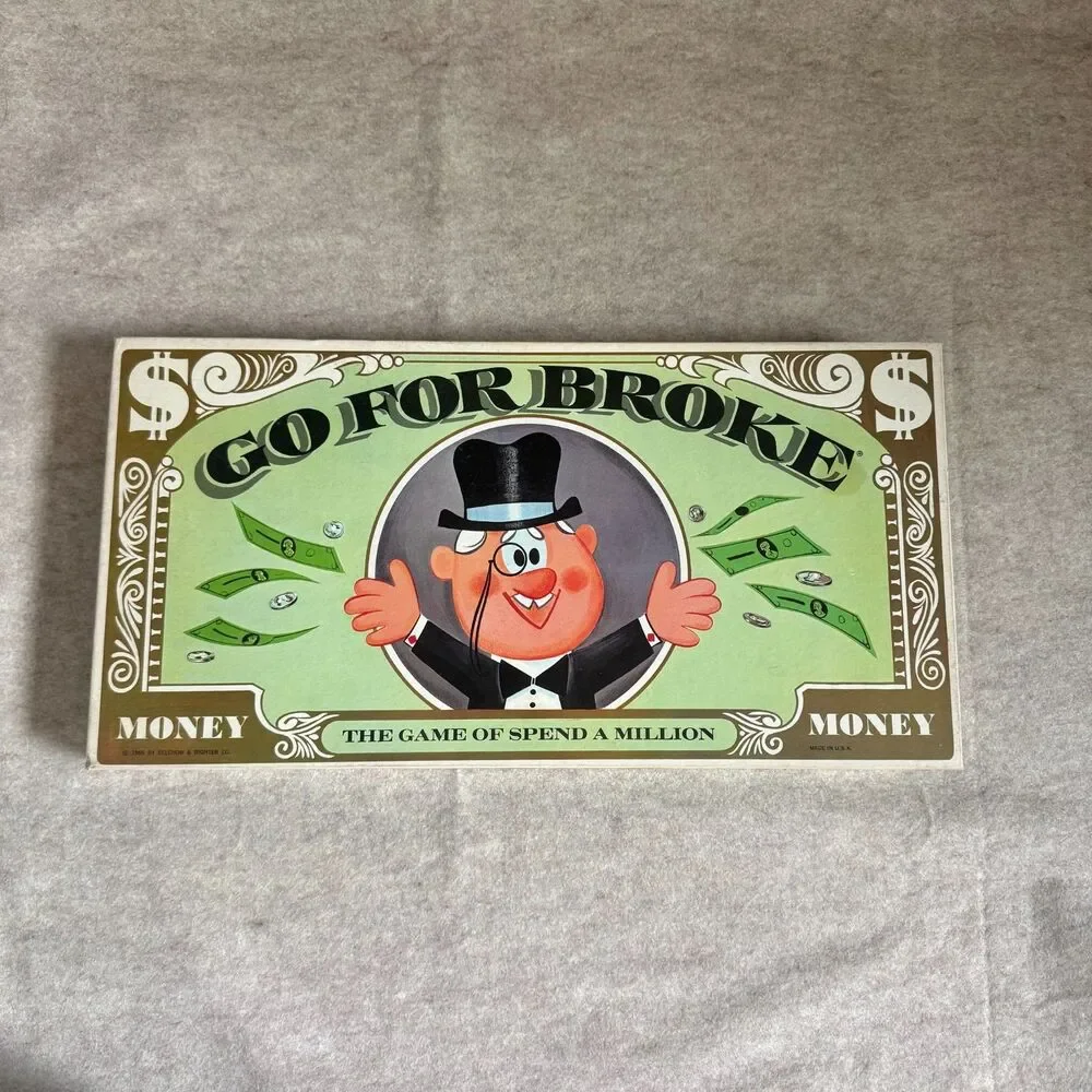 Vtg 1965 Go For Broke board game Money Green Box Selchow & Righter COMPLETE USA
